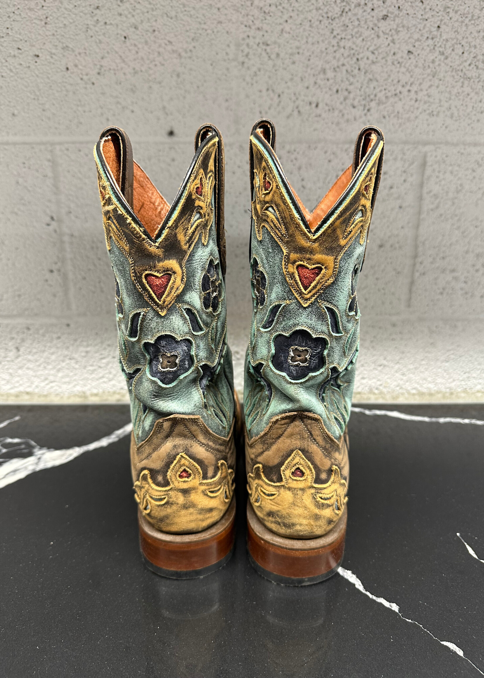 Dan Post Boots Floral Stitch Teal Detail 9