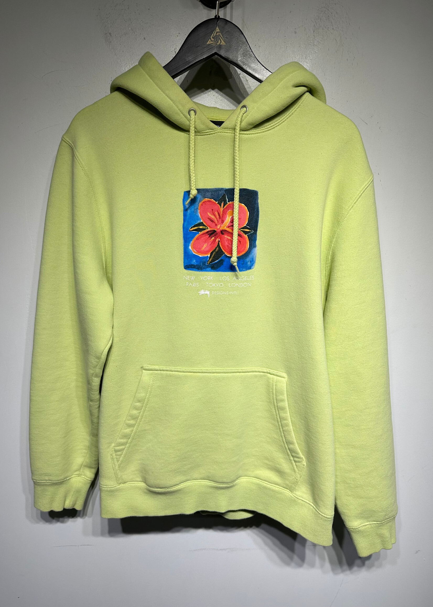 Stussy Green Painted Flower Graphic Hoodie L AS IS