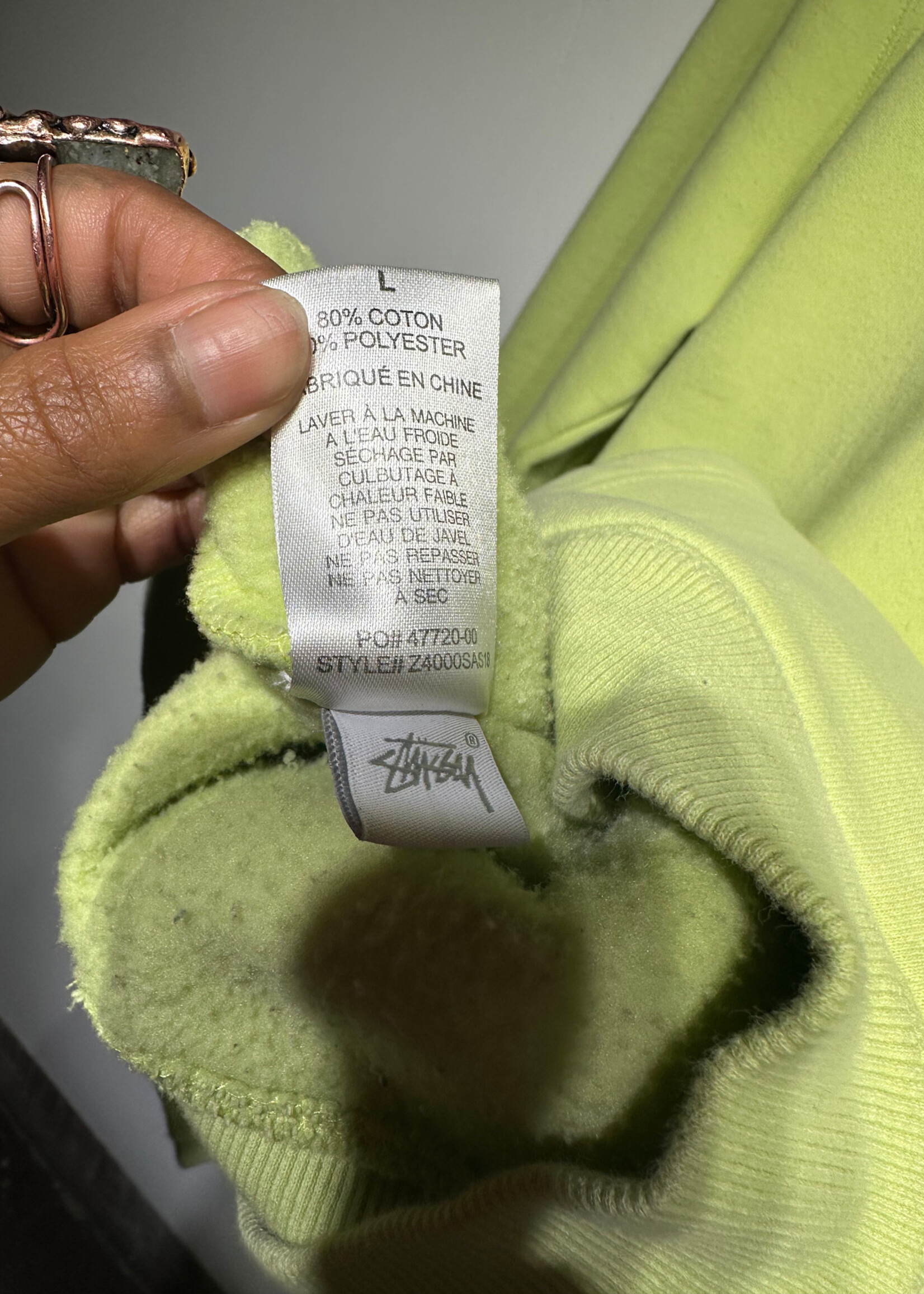 Stussy Green Painted Flower Graphic Hoodie L AS IS