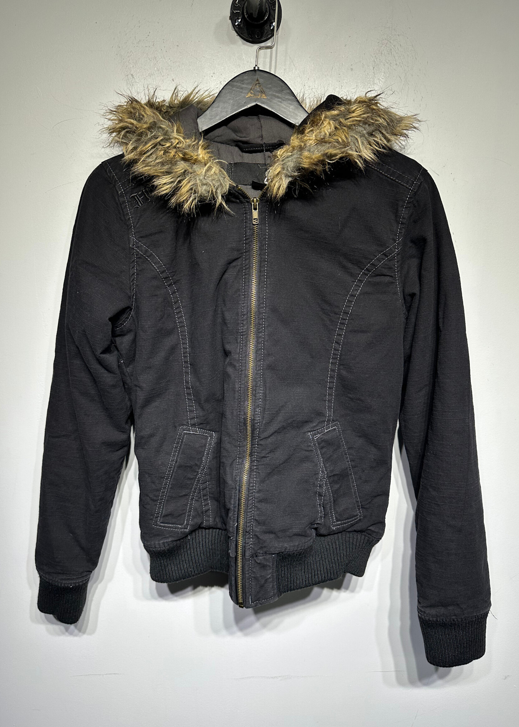 Fox Black Fur Trim Bomber Jacket Fem M