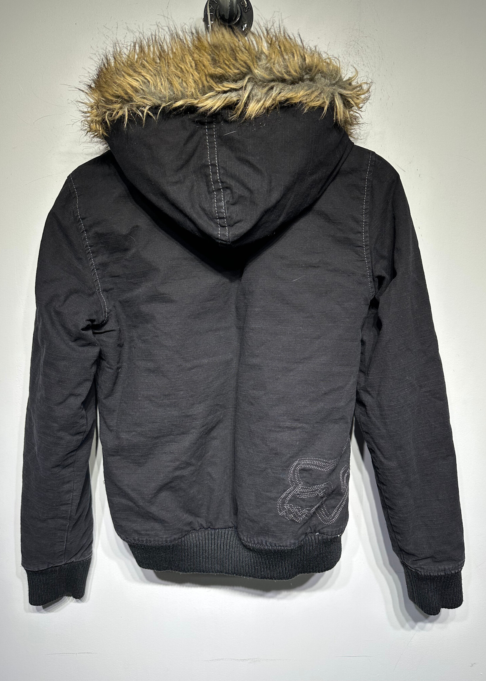 Fox Black Fur Trim Bomber Jacket Fem M