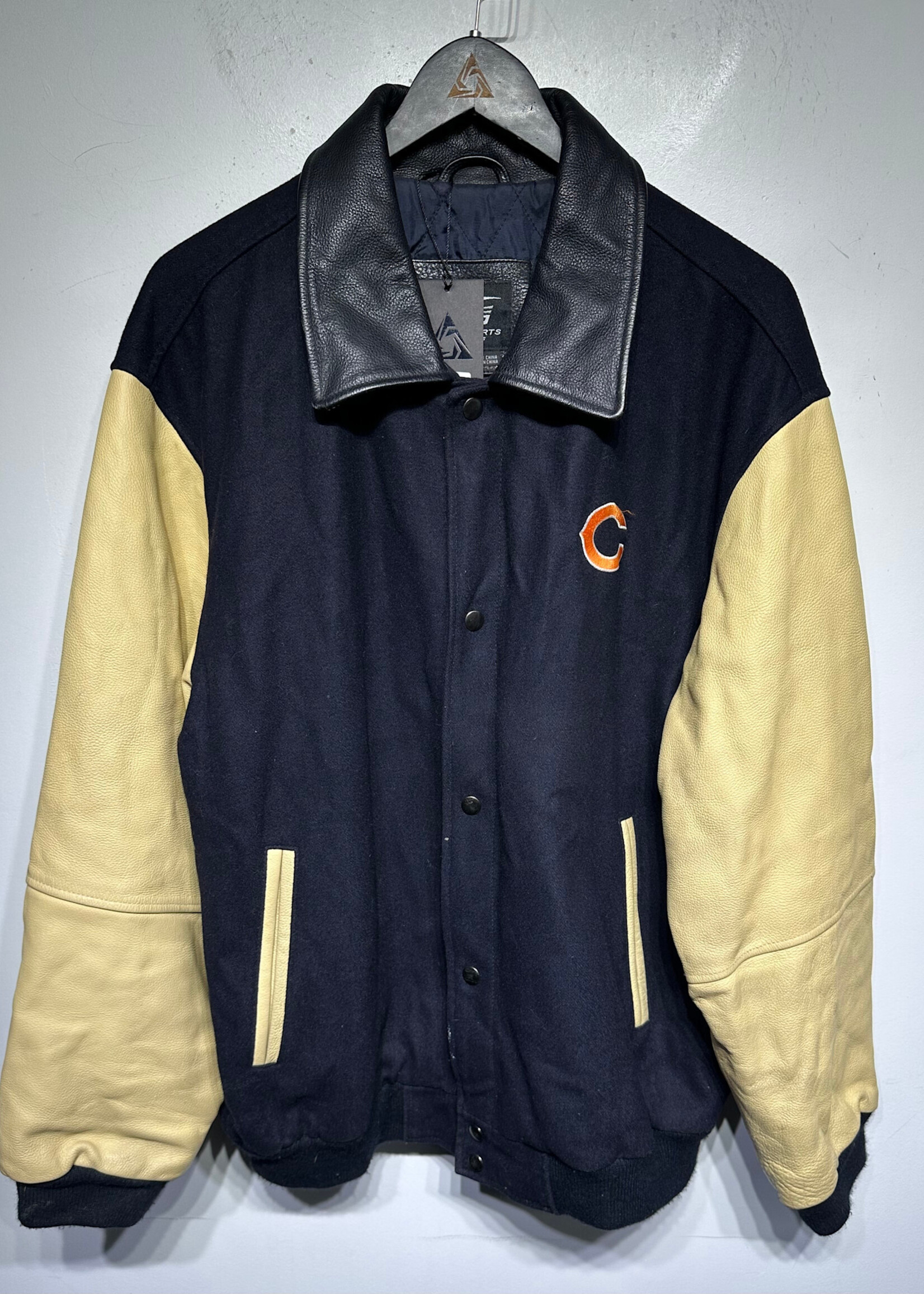 Chicago Bear Navy Leather Football Jacket L As Is