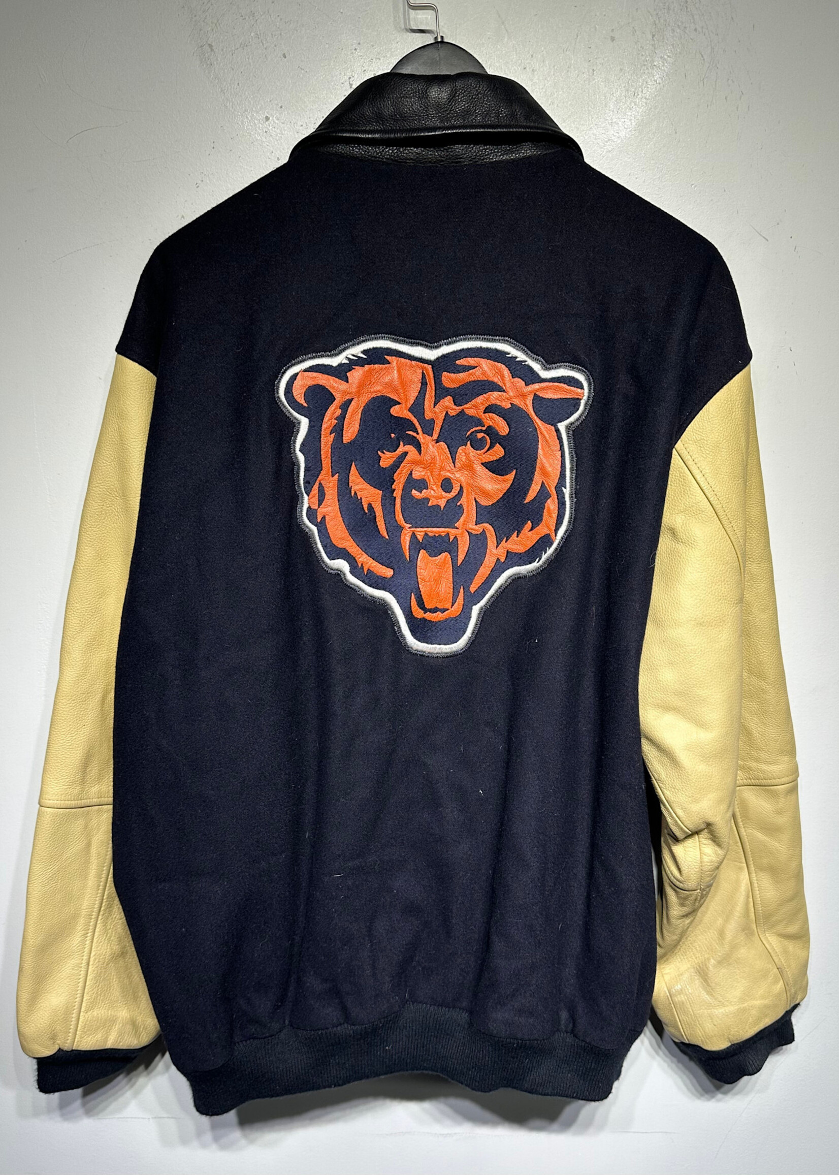 Chicago Bear Navy Leather Football Jacket L As Is