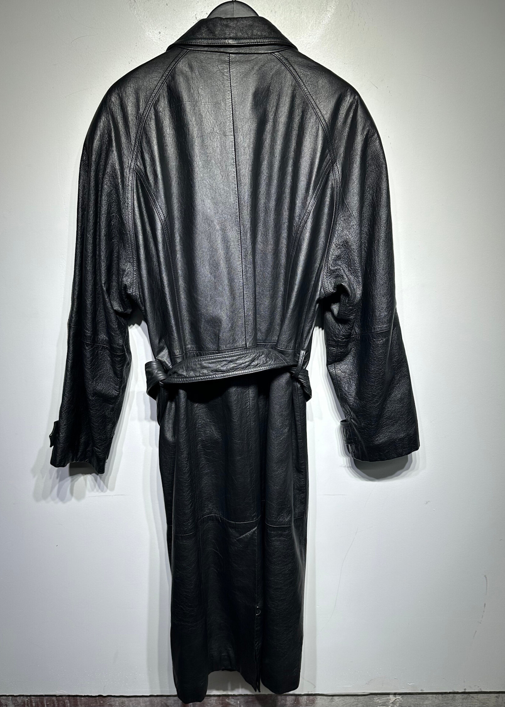 Lattitude Black Leather Trench Coat Masc XL