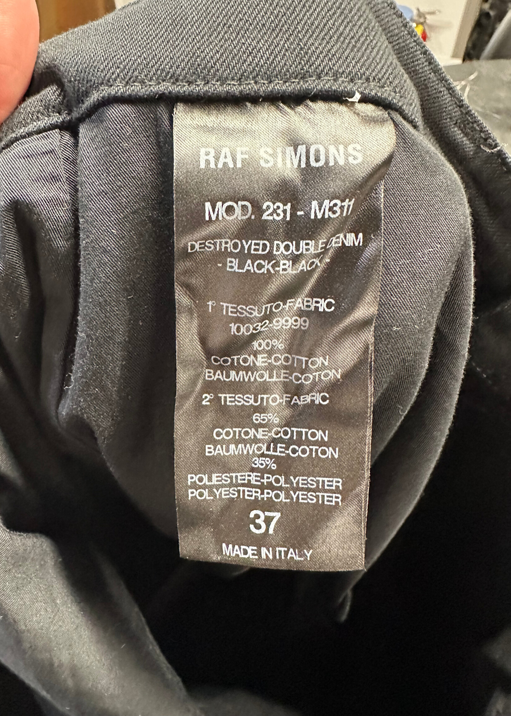 Raf Simons SS23 Black Destroyed Double Layer Denim Masc 36