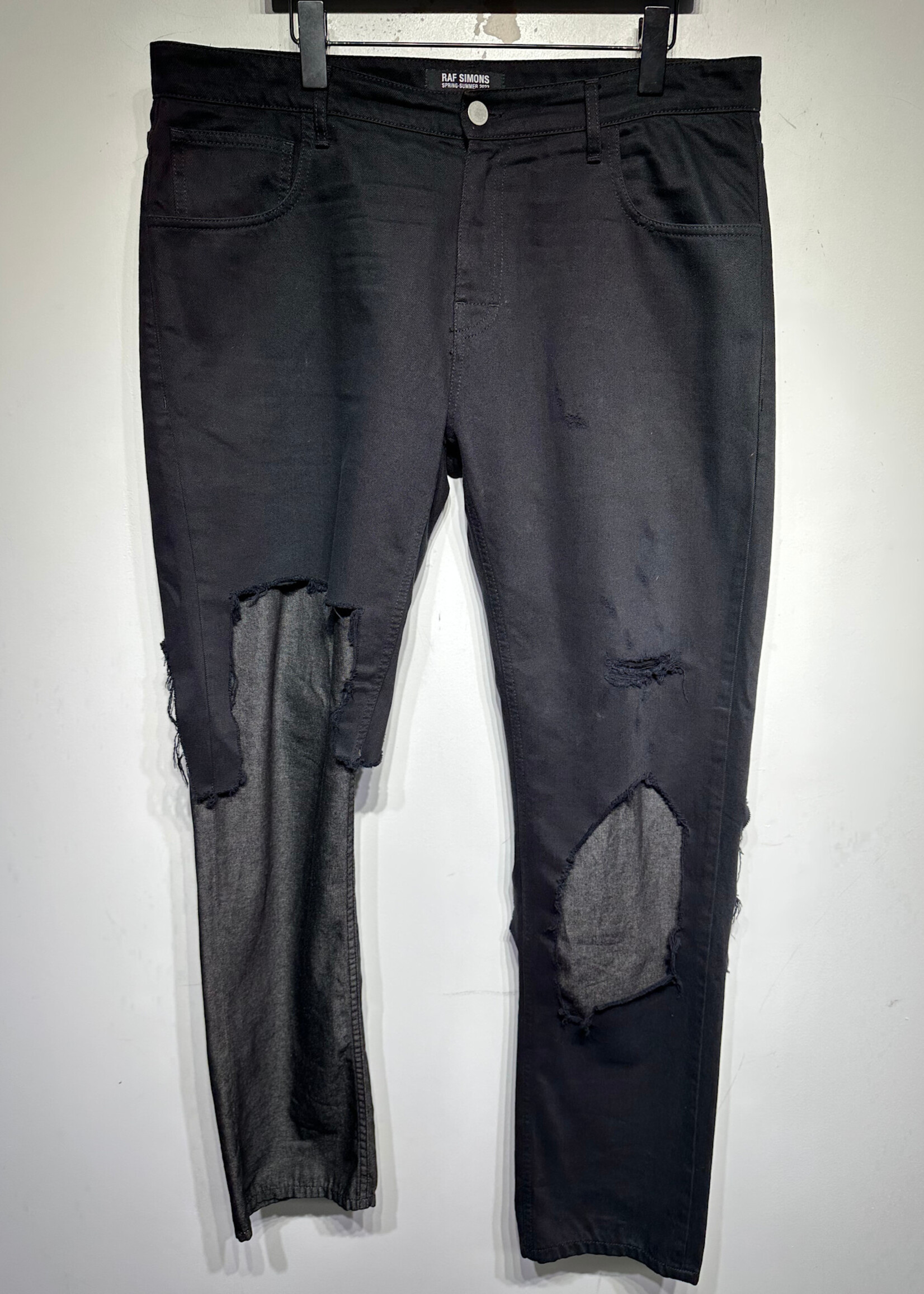 Raf Simons SS23 Black Destroyed Double Layer Denim Masc 36