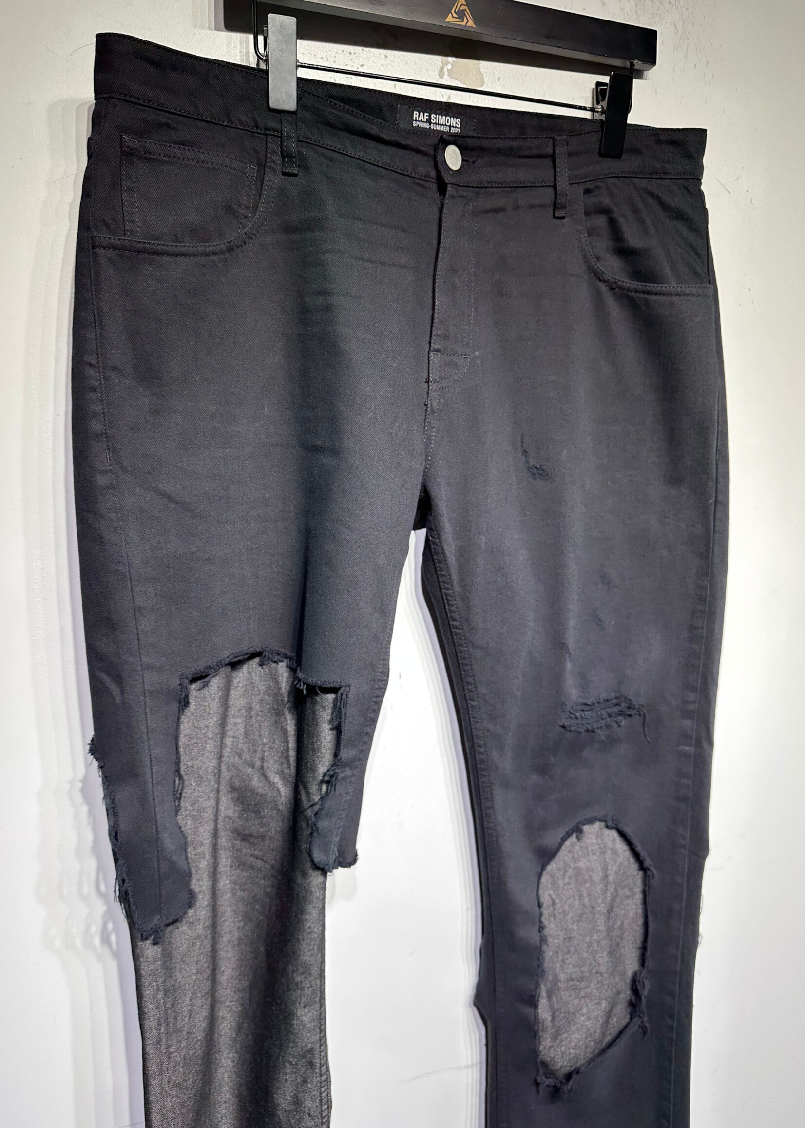Raf Simons SS23 Black Destroyed Double Layer Denim Masc 36