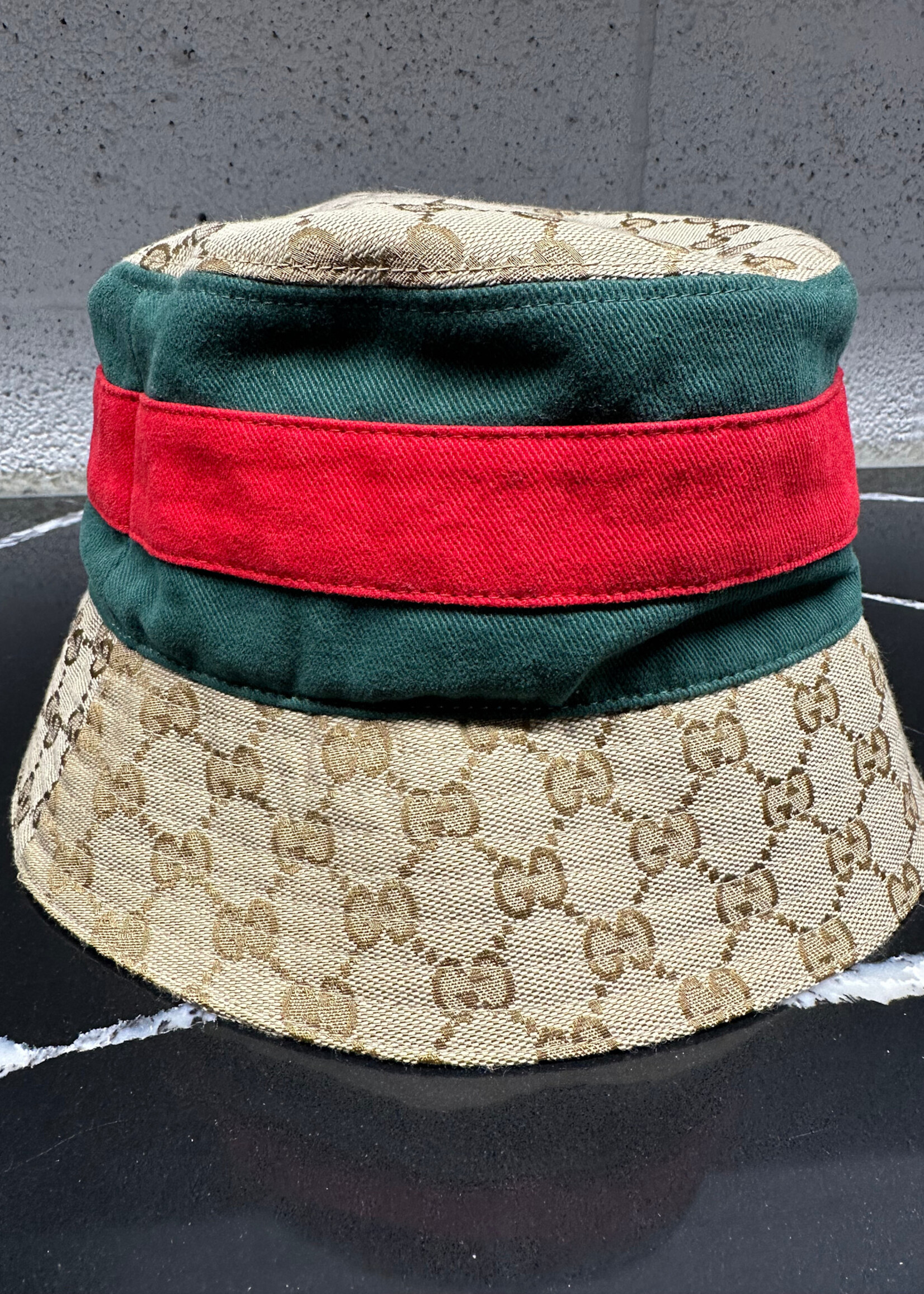 Gucci Monogram Canvas Bucket Hat w Web