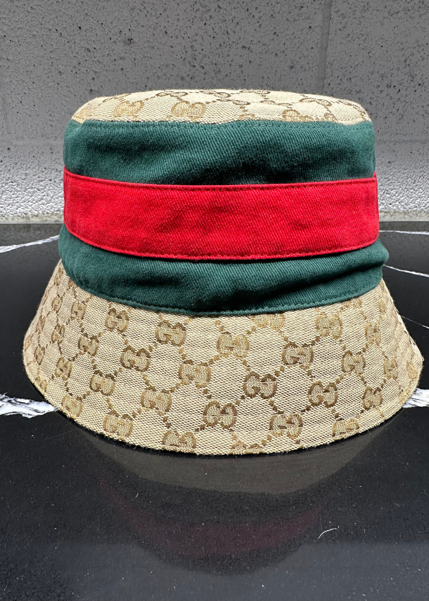 Gucci Monogram Canvas Bucket Hat w Web