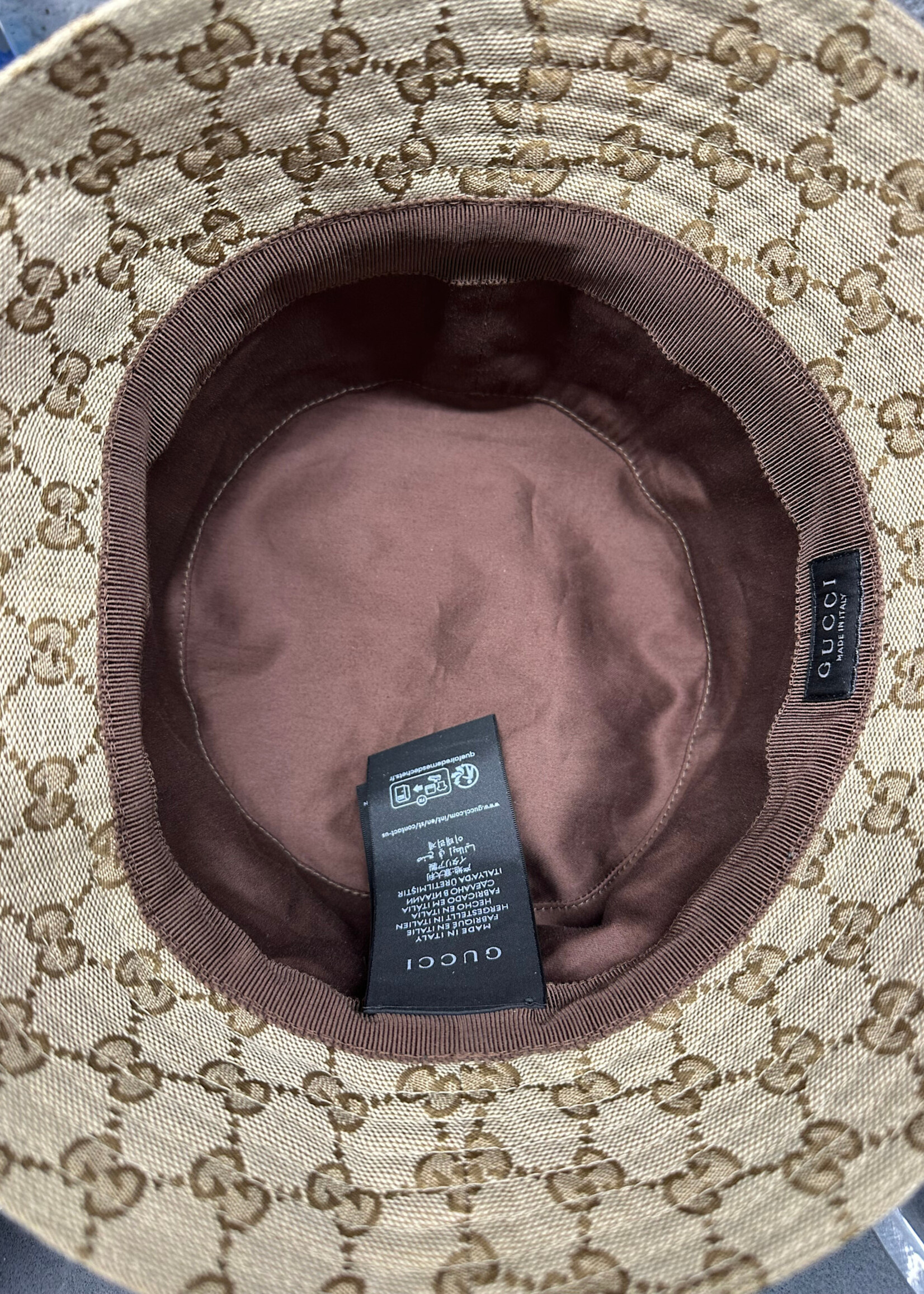 Gucci Monogram Canvas Bucket Hat w Web