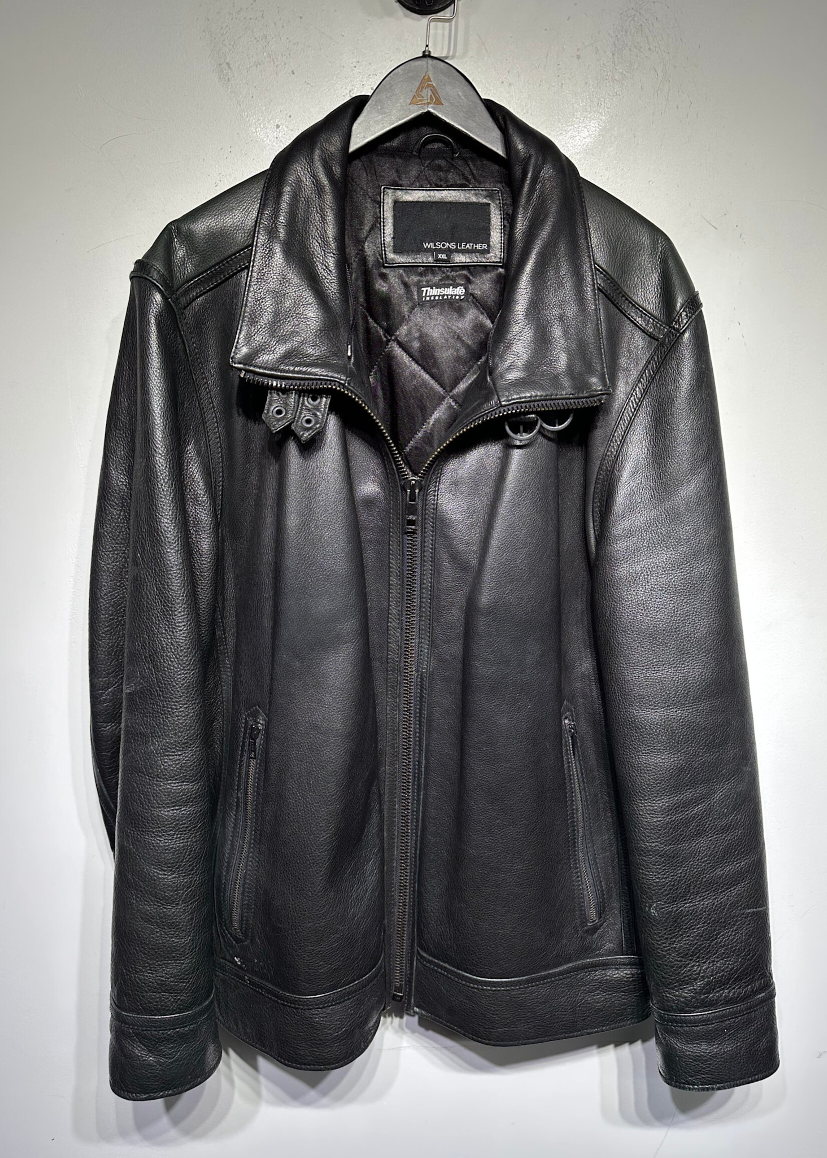 Wilsons Leather Black Moto Buckle Neck Jacket Masc XXL