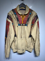 Baja Trading Co Beige Leather Fringe Tribal Jacket Masc M