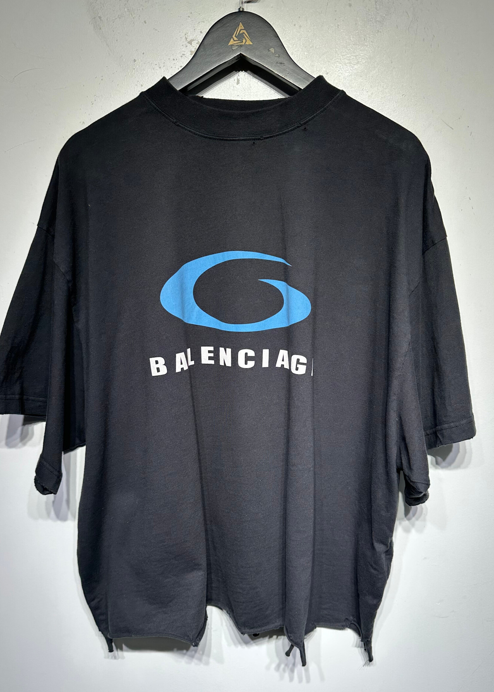 Balenciaga Cropped Black/Blue Logo Tee 4/XL