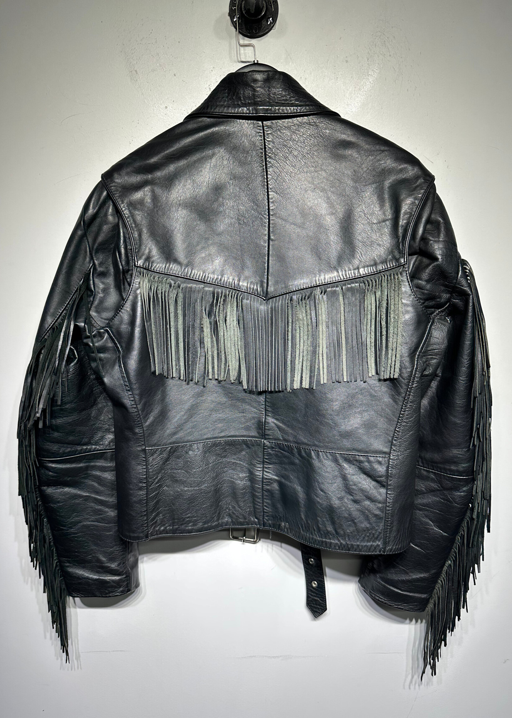 Genuine Leather Hecho en Mexico Black Fringe Jacket L