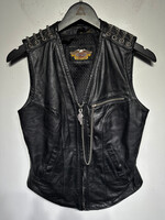 Harley Black Leather Chain Detail Vest Fem XS