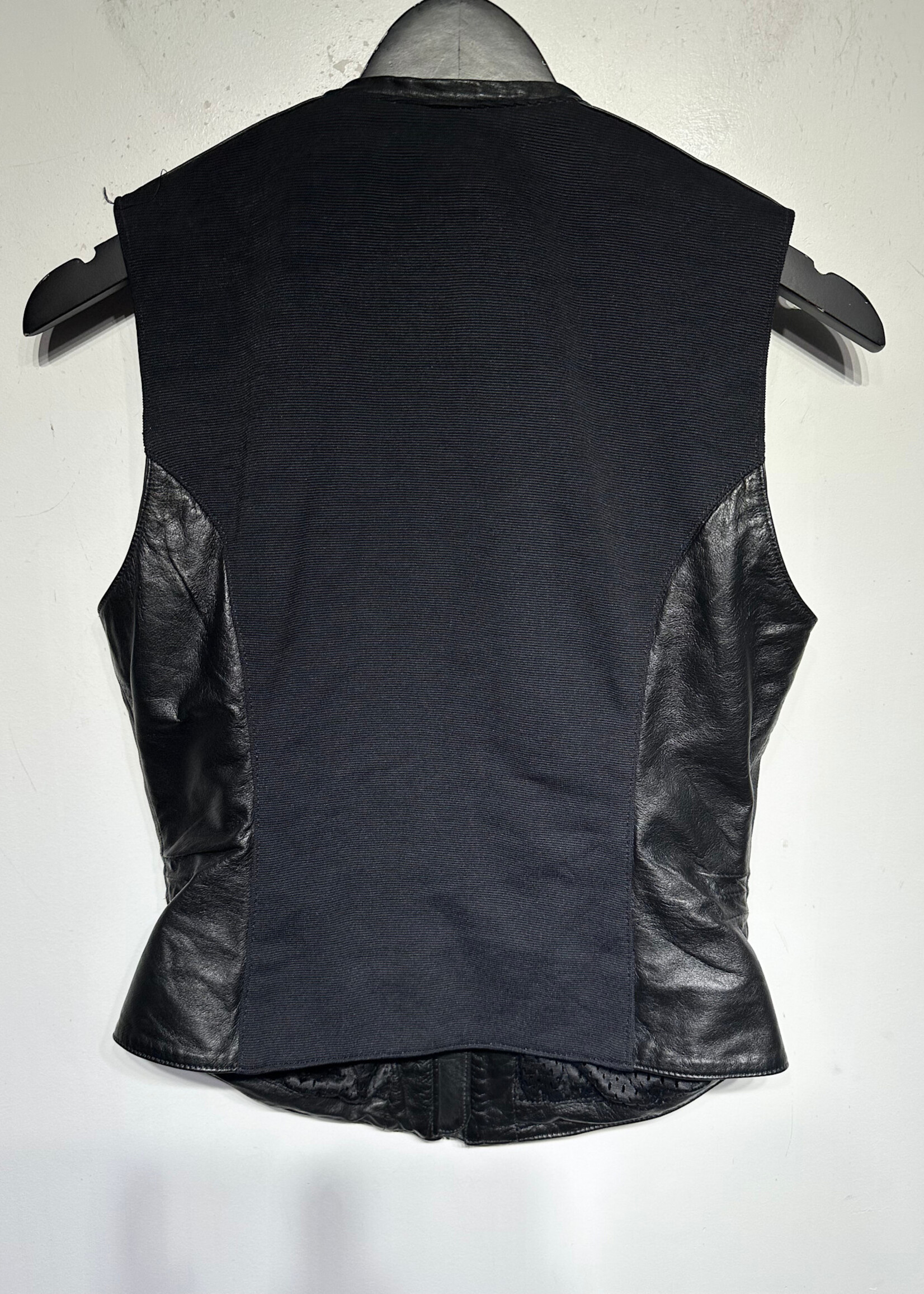 Harley Black Leather Chain Detail Vest Fem XS