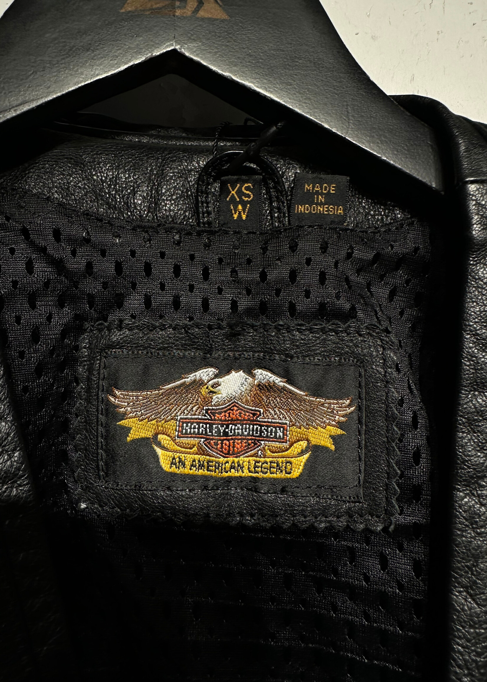 Harley Black Leather Chain Detail Vest Fem XS
