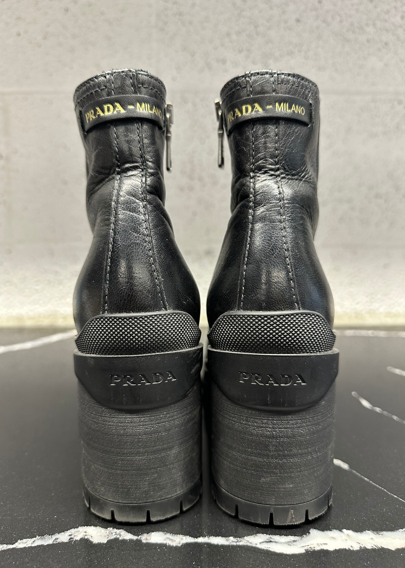 Prada Stack Sole Black Side Zip Boots 35/5