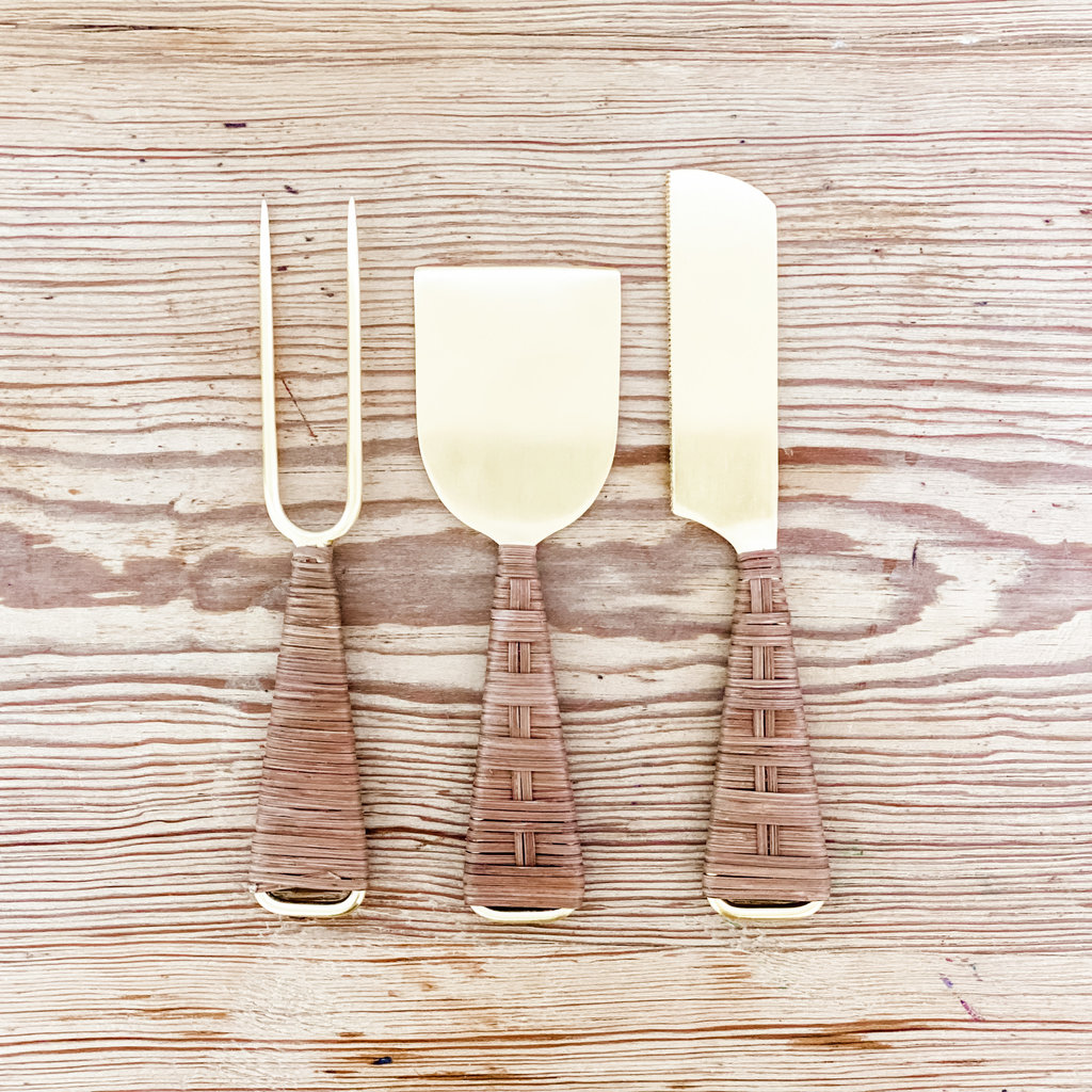 Be Home Rattan & Gold Cheese Set