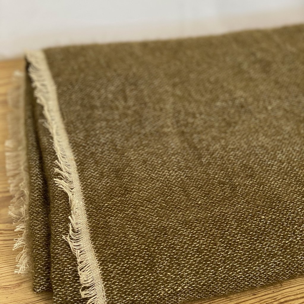 Bahia Linen and Wool Throw in Olive Green, Color #55