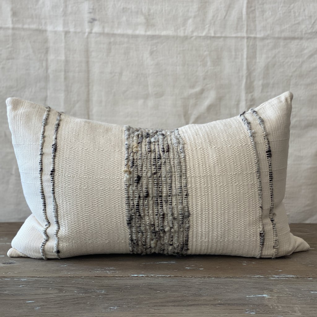 Bogota Lumber Pillow, Small - Ivory w/ Grey Stripes