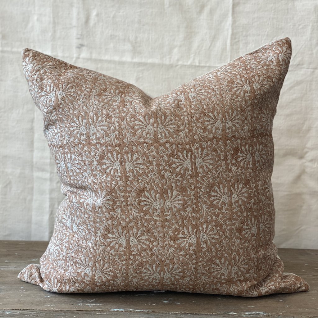 Navara Pillow, 22"x22" - Tan Rust on Natural Linen