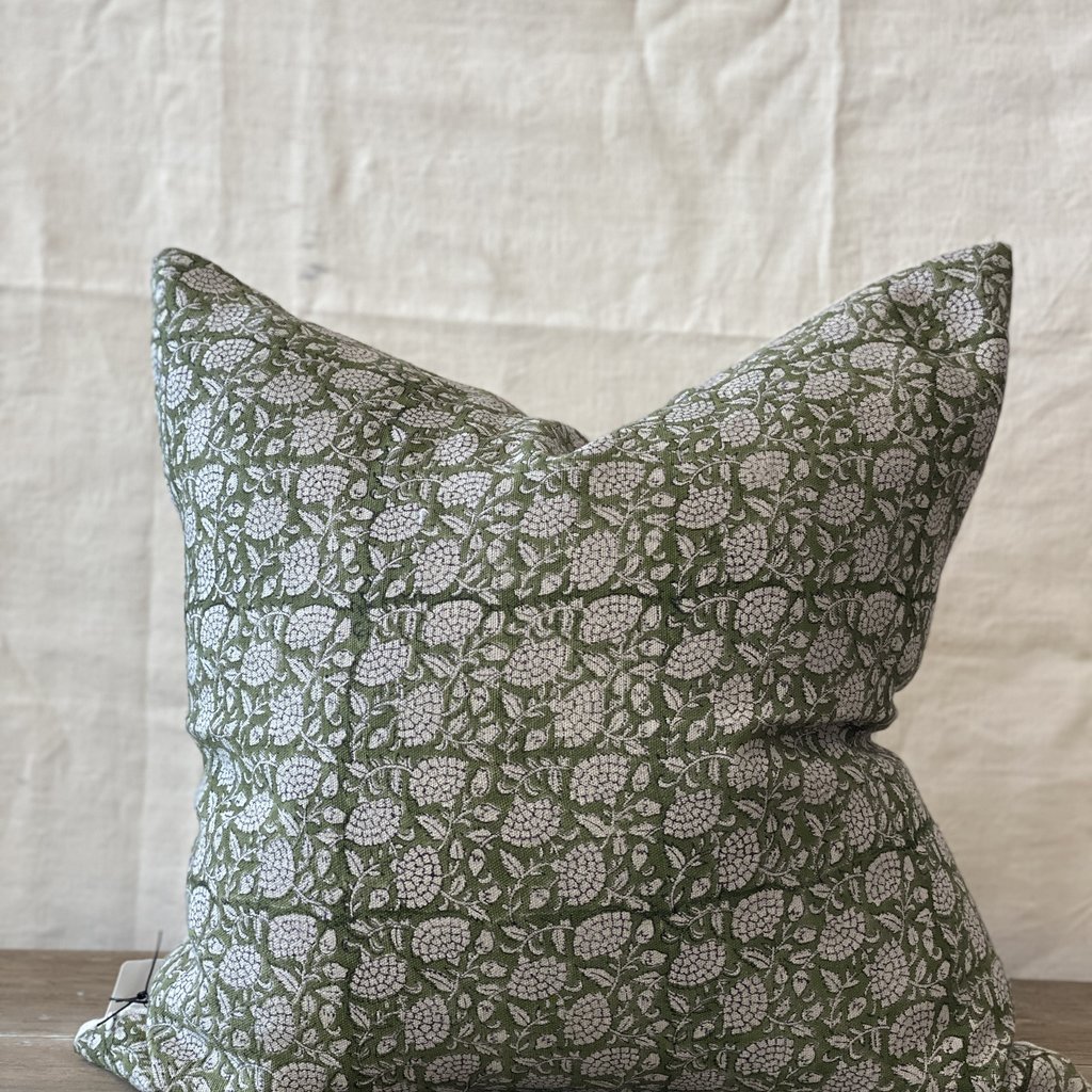Alpine Pillow, 22" x 22" - Olive Green on Natural Linen