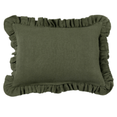 Filling Spaces Anika Pillow, 14" x 20" - Solid Olive w/ Ruffle