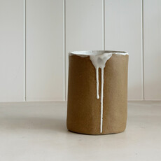 Cylindrical Drip Vase- Raw w/ White Glaze Interior