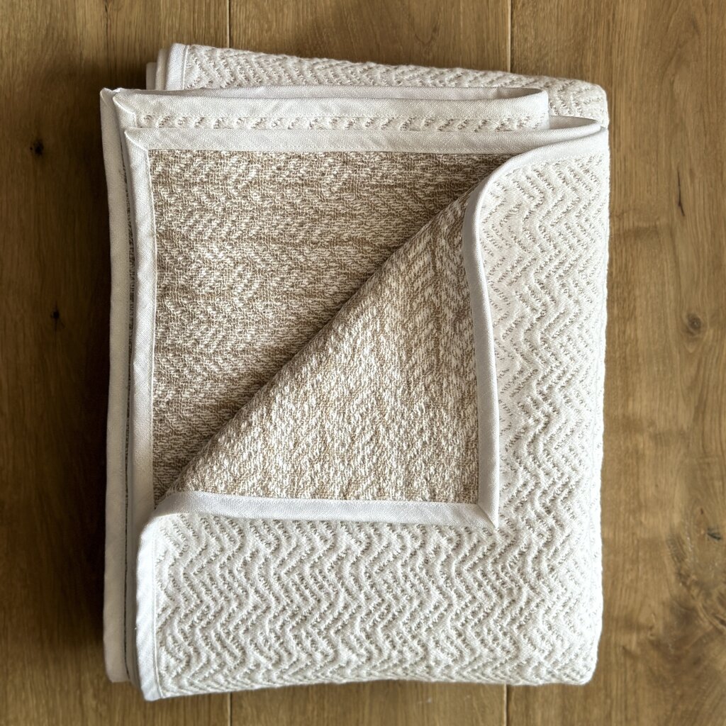 72" Cotton and Linen Crochet Throw - White w/ white trim