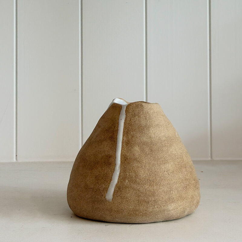 Geri Biehl Small Bud Vase - Raw w/ White Glaze Drip Interior