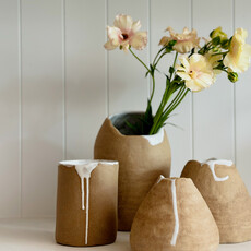 Small Bud Vase - Raw w/ White Glaze Drip Interior