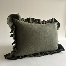 Filling Spaces Anika Pillow, 14" x 20" - Solid Olive w/ Ruffle