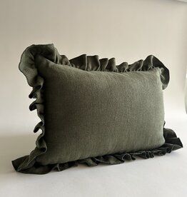 Filling Spaces Anika Pillow, 14" x 20" - Solid Olive w/ Ruffle