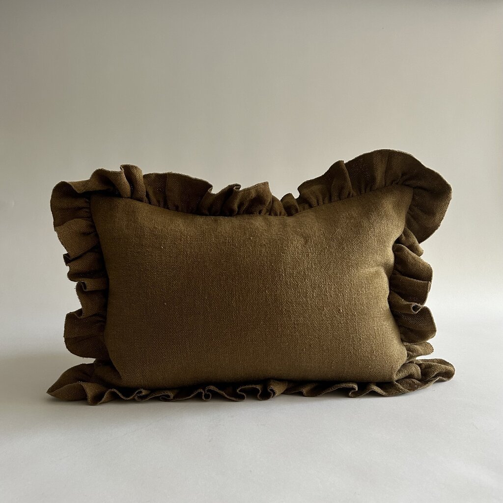 Filling Spaces Anika Pillow, 14" x 20" -  Solid Mustard w/ Ruffle