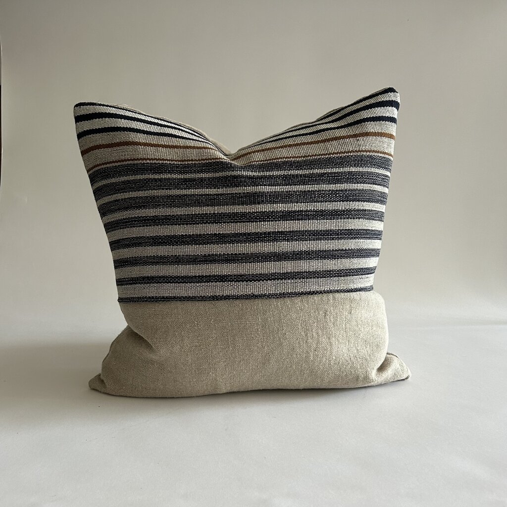 20" Linen Pillow - Blue and Ochre Striping