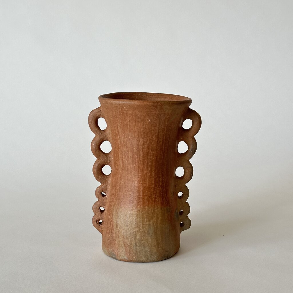 Oaxacan Clay Tall Vases with Scallop Handles