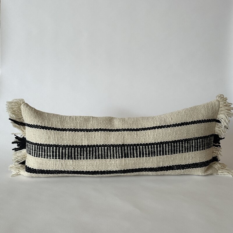 Treko Makun Pillow- White and Black Multi Stripe- 14" x 35"