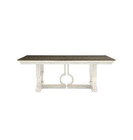 Coastal Living Moonrise Pedestal Dining Table in Saltbox White with Grey Birch Top (Oasis)
