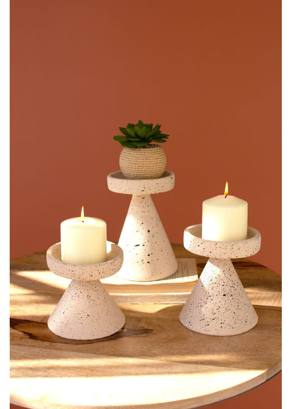 Kalalou Set Of Three Speckled Clay Pillar Candle Holders