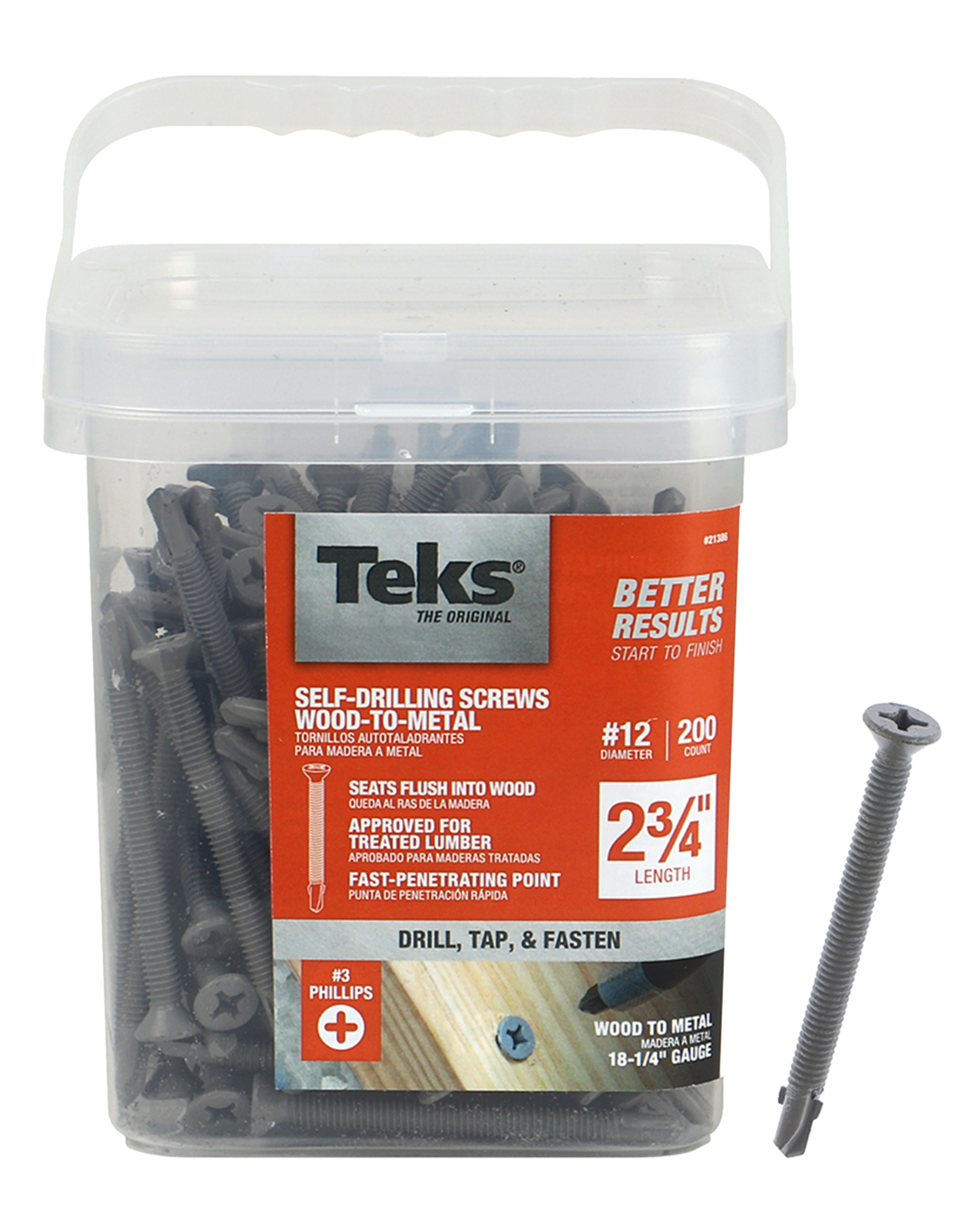 Teks Teks 21386 Self-Tapping Roofing Screw, #12 Thread, Fine, #3 Drive, Drill Point*