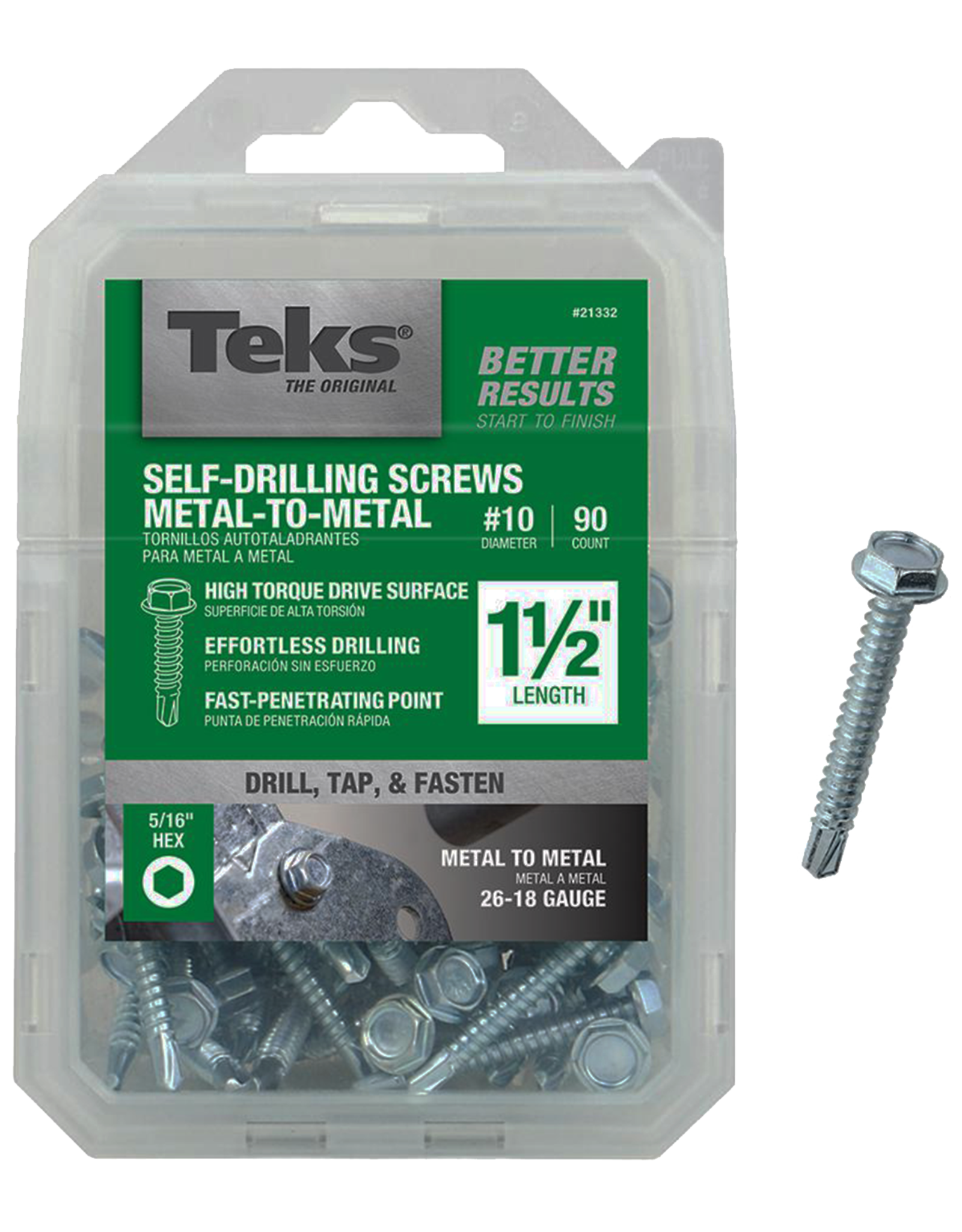 Teks Teks 21332 Self-Tapping Screw, #10 Thread, Coarse, 5/16 in Drive, Self-Drill Point*