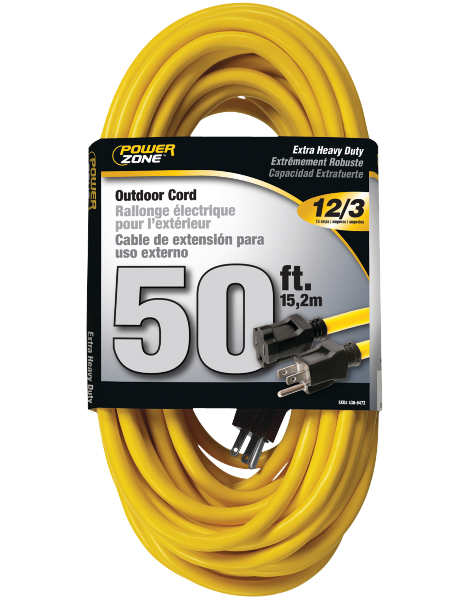 Powerzone Powerzone OR500830 Extension Cord, 12 AWG, Yellow Jacket, 50 ft L*