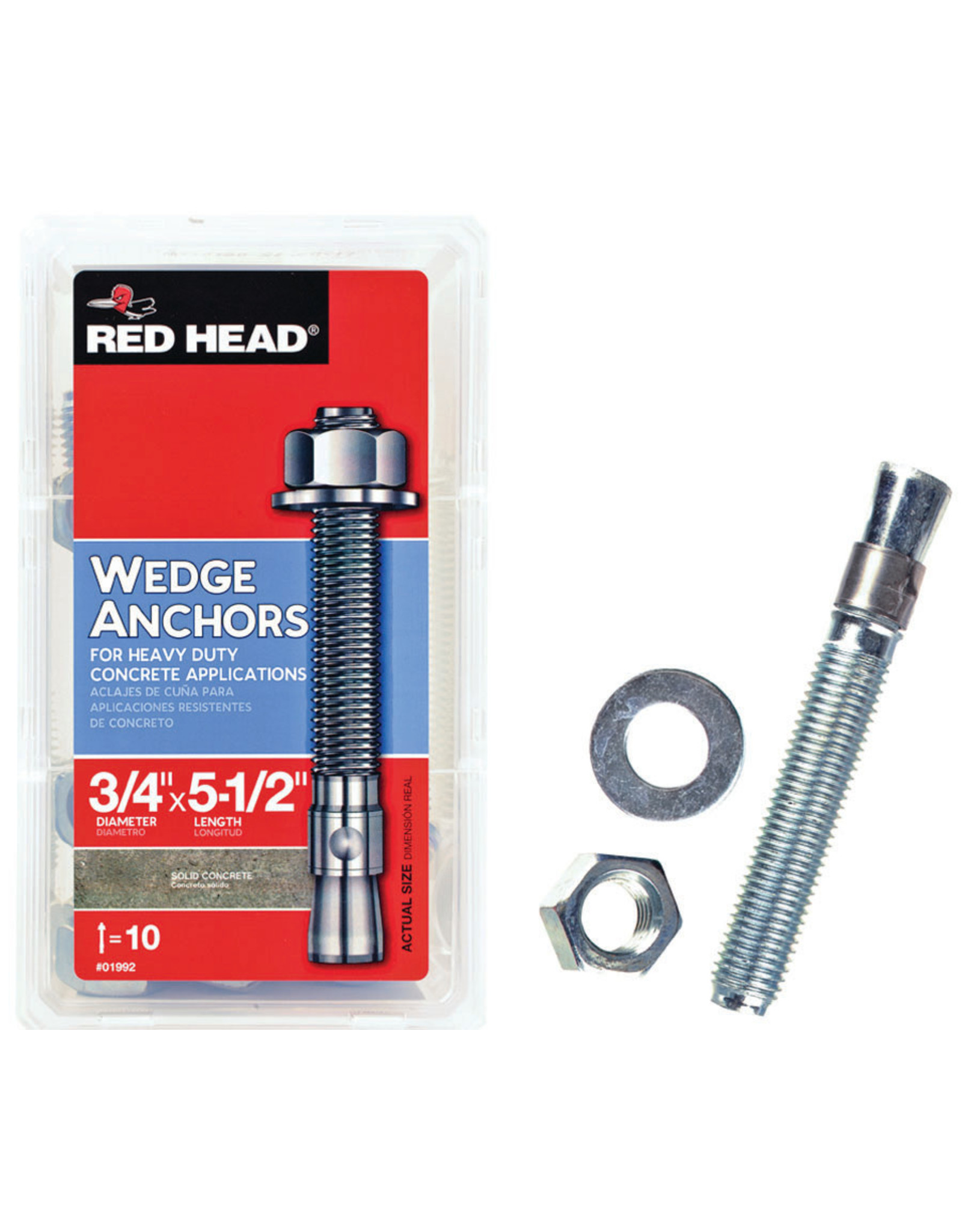 Red Head RED HEAD 01992 Wedge Anchor, Steel, Zinc