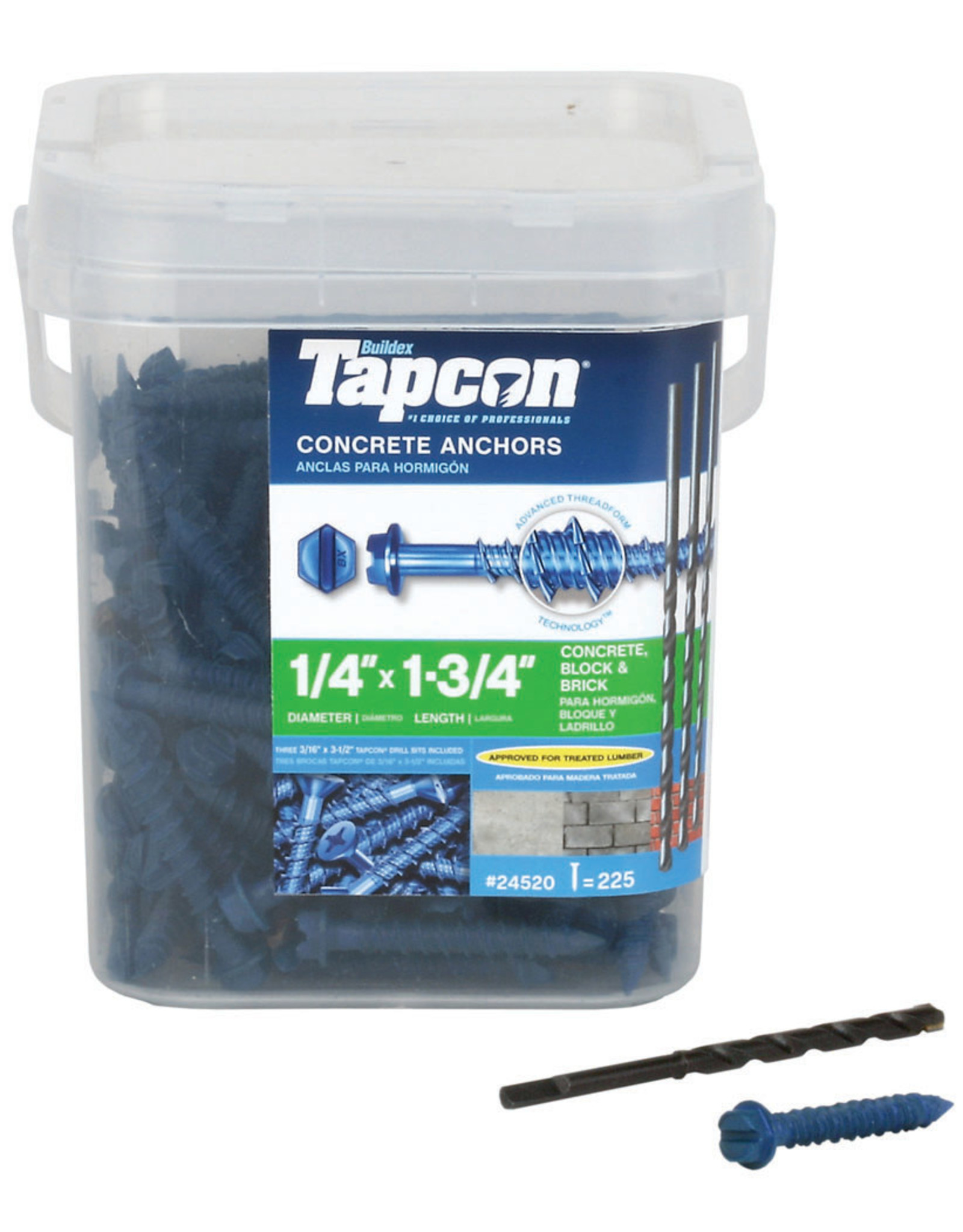 Tapcon Buildex Tapcon 24520 Concrete Screw Anchor, 1/4 in Drive*