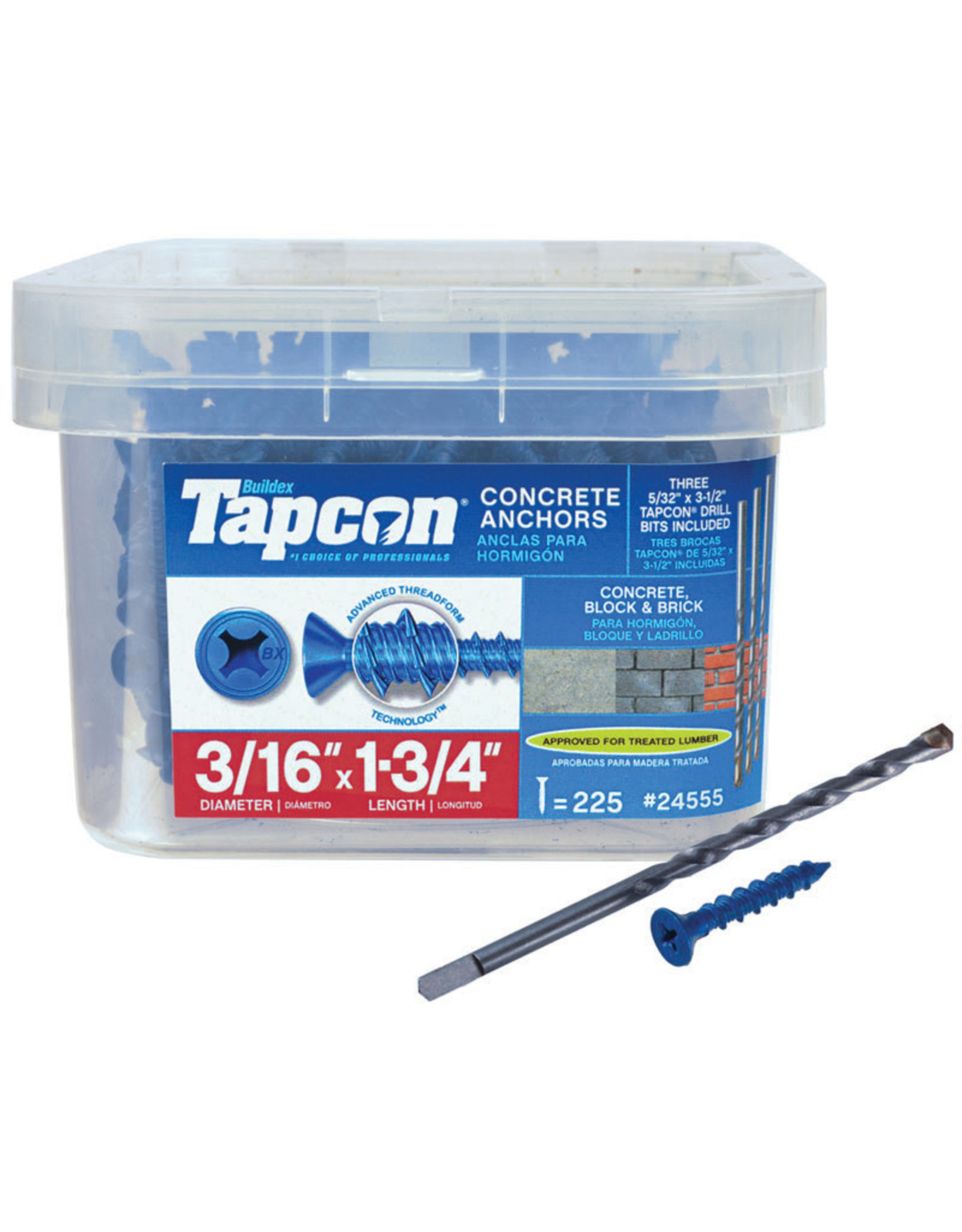 Tapcon Buildex Tapcon 24555 Concrete Screw Anchor, 3/16 in Drive 