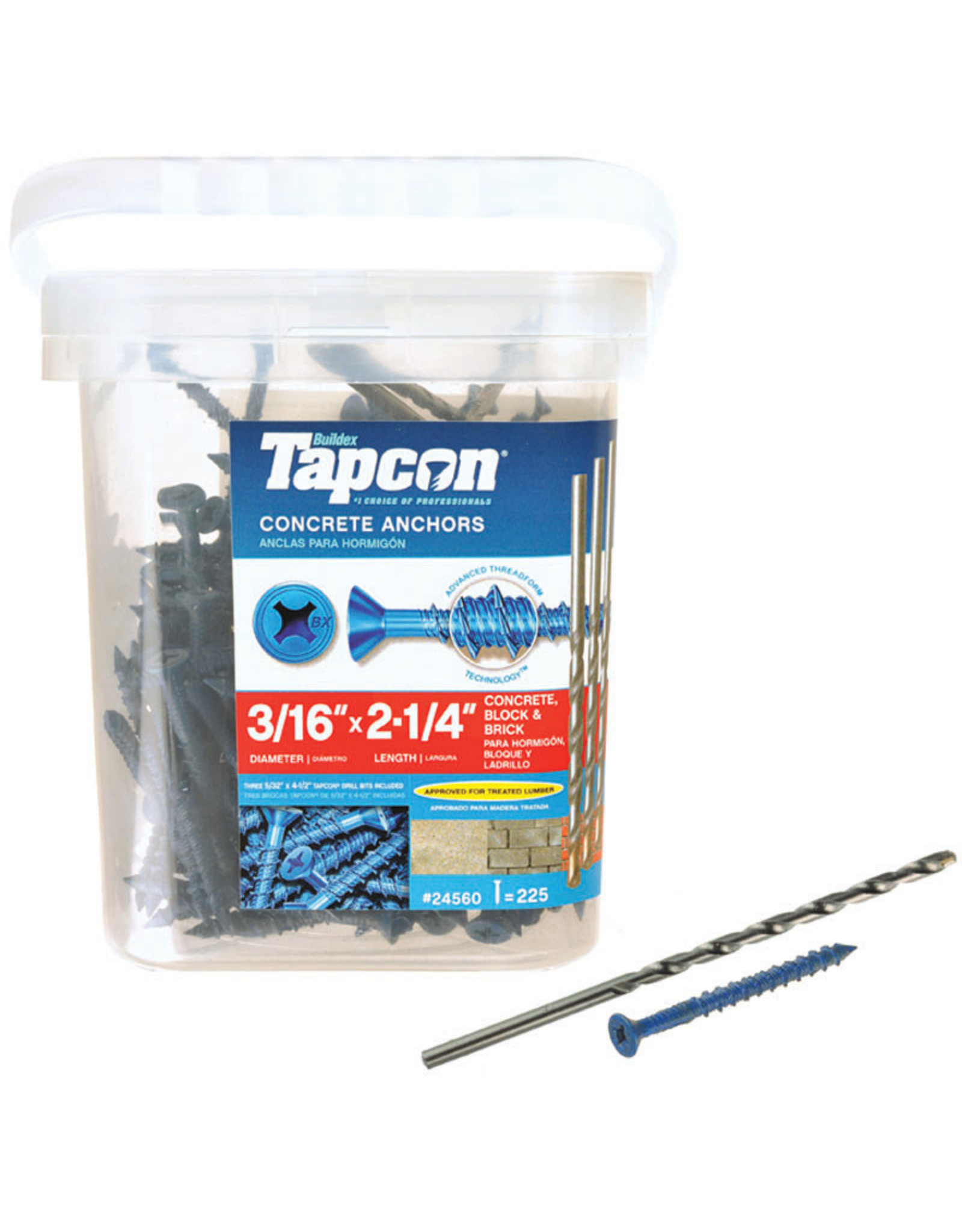 Tapcon Buildex Tapcon 24560 Concrete Screw Anchor, 3/16 in Drive