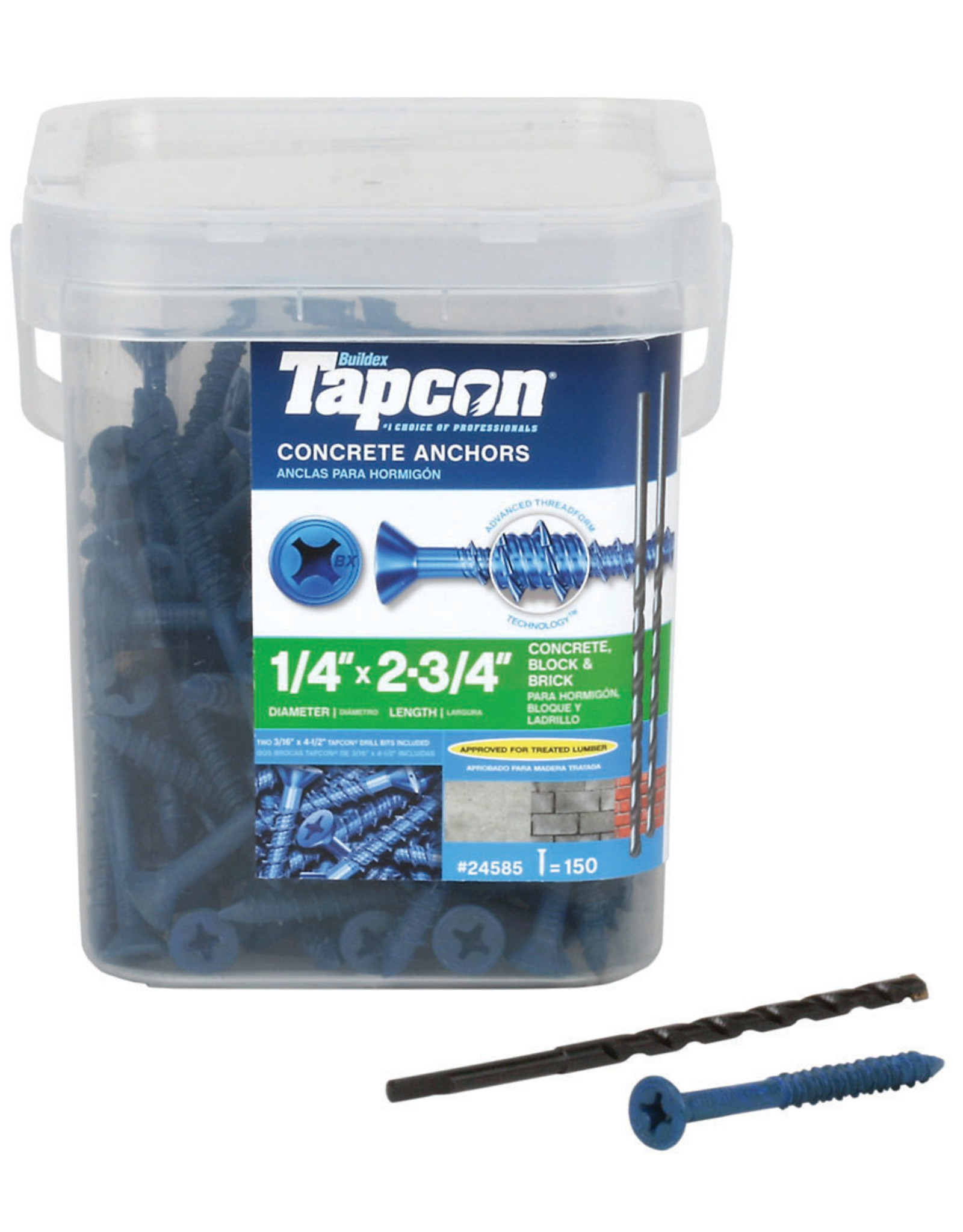Tapcon Buildex Tapcon 24585 Concrete Screw Anchor, 1/4 in Drive