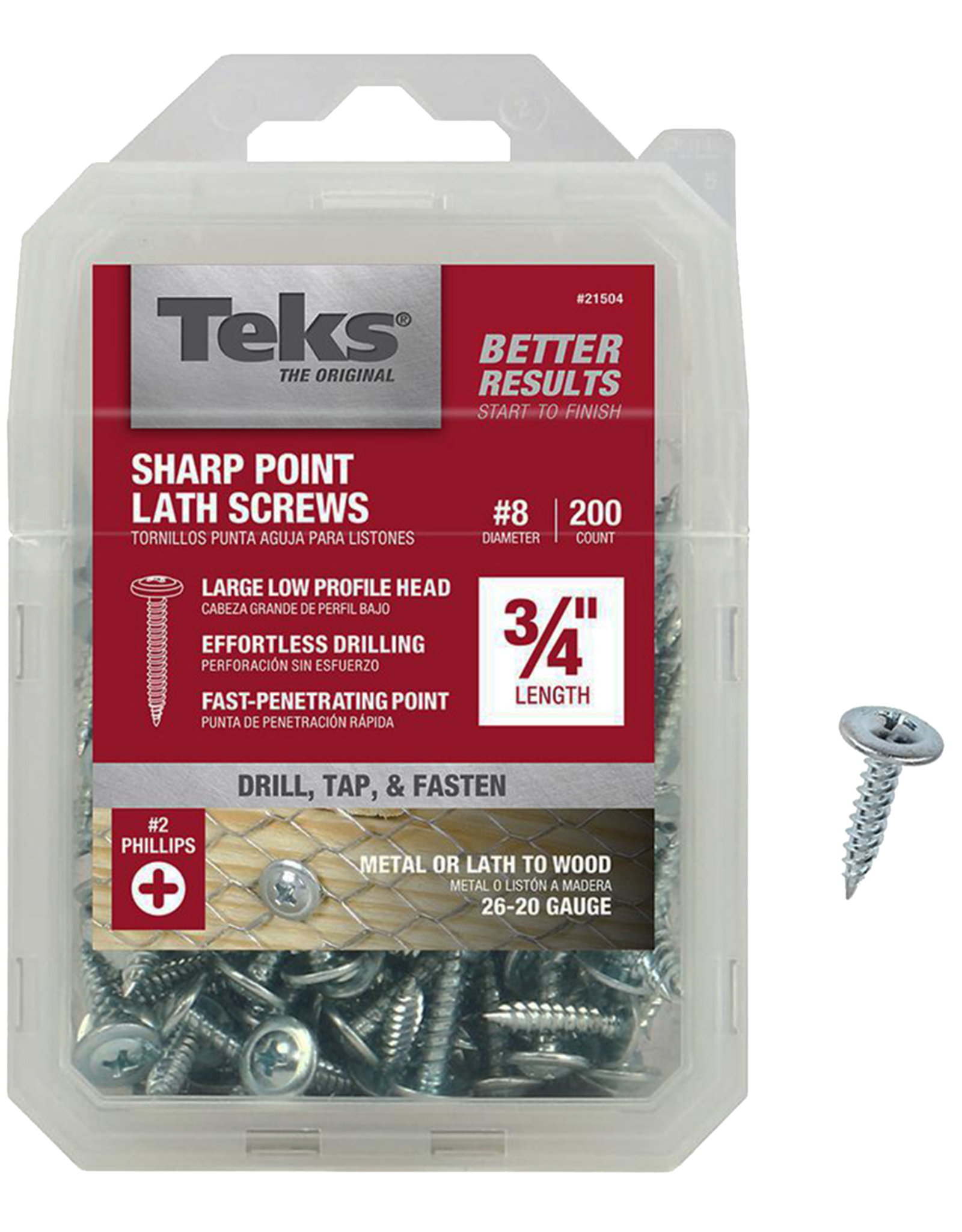 Teks Teks 21504 Lath Screw, #8 Thread, #2 Drive, Sharp Point