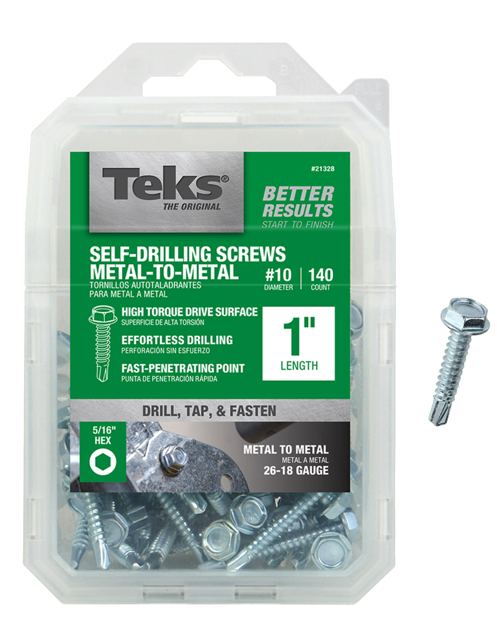 Teks Teks 21328 Self-Tapping Screw, #10 Thread, Coarse, 1/4 in Drive, Self-Drill Point